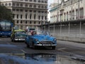 American convertible vintage cars parked on the main street in Havana Cuba. Royalty Free Stock Photo