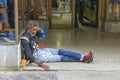 HAVANA, CUBA - JANUARY 04, 2018: Black beggar begging at the ent