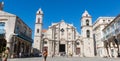Panoramic of Plaza de la Cathedral in Old Havana with the baroque architecture of San Cristobal Cathedral.