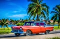 American red brown vintage car parked on the beach in Varadero Cuba - Serie Cuba Reportage Royalty Free Stock Photo