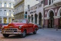 Havana, Cuba, March 30, 2017- Red Classic American car on Cuban S