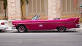 Havana, Cuba - May 02, 2019: pink chevrolet belair retro car. parked taxi grancar