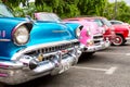 Havana, Cuba - November, 2018: Colorful vintage classic American cars parked on the street of Old Havana, Cuba Royalty Free Stock Photo