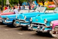 Havana, Cuba - November, 2018: Colorful vintage classic American cars parked on the street of Old Havana, Cuba Royalty Free Stock Photo