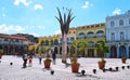 HAVANA, CUBA Ã¢â¬â NOVEMBER, 2019: Tourists and cubans at Old Square in Old Havana. Old Havana city centre street and colonial