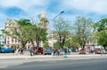 HAVANA, CUBA - OCTOBER 22, 2017: Havana Cityscape with Local Architecture and People. Cuba. Bus station. Royalty Free Stock Photo