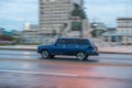 HAVANA, CUBA - OCTOBER 20, 2017: Havana Old Town and Malecon Area with Old Taxi Lada Vehicle. Cuba. Panning. Royalty Free Stock Photo