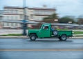 HAVANA, CUBA - OCTOBER 20, 2017: Havana Old Town and Malecon Area with Old Taxi Truck Vehicle. Cuba. Panning. Royalty Free Stock Photo