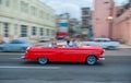 HAVANA, CUBA - OCTOBER 20, 2017: Havana Old Town and Malecon Area with Old Taxi Vehicle. Cuba. Panning. Royalty Free Stock Photo