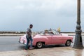 HAVANA, CUBA - OCTOBER 21, 2017: Old Car in Havana, Cuba. Pannnig. Retro Vehicle Usually Using As A Taxi For Local People and Tour Royalty Free Stock Photo
