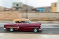 HAVANA, CUBA - OCTOBER 21, 2017: Old Car in Havana, Cuba. Pannnig. Retro Vehicle Usually Using As A Taxi For Local People and Tour Royalty Free Stock Photo