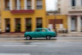 HAVANA, CUBA - OCTOBER 21, 2017: Old Car in Havana, Cuba. Pannnig. Retro Vehicle Usually Using As A Taxi For Local People and Tour Royalty Free Stock Photo