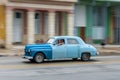 HAVANA, CUBA - OCTOBER 21, 2017: Old Car in Havana, Cuba. Pannnig. Retro Vehicle Usually Using As A Taxi For Local People and Tour Royalty Free Stock Photo