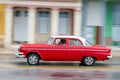 HAVANA, CUBA - OCTOBER 21, 2017: Old Car in Havana, Cuba. Pannnig. Retro Vehicle Usually Using As A Taxi For Local People and Tour Royalty Free Stock Photo