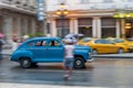 HAVANA, CUBA - OCTOBER 21, 2017: Old Style Retro Car in Havana, Cuba. Public Transport Taxi Car for Tourist and Local People. Blue Royalty Free Stock Photo