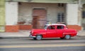 HAVANA, CUBA - OCTOBER 20, 2017: Havana Old Town and Malecon Area with Old Taxi Vehicle. Cuba. Panning. Royalty Free Stock Photo