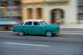 HAVANA, CUBA - OCTOBER 20, 2017: Havana Old Town and Malecon Area with Old Taxi Vehicle. Cuba. Panning. Royalty Free Stock Photo