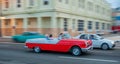 HAVANA, CUBA - OCTOBER 20, 2017: Havana Old Town and Malecon Area with Old Taxi Vehicle. Cuba. Panning. Royalty Free Stock Photo