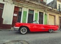 Havana Cuba red long Classic Cars,American classic cars very typical of Cuba.