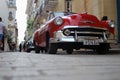 Havana Cuba,Sep 1st 2017: Headlight on the old,red,beautiful car