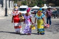Havana / Cuba - 15 Sept 2018: Traditional colorful cuban costumes worn by Havana ladies on Havana street, Cuba.