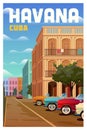 Havana, Cuba. Vector travel poster. Royalty Free Stock Photo