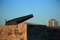 Havana. Old cannon and fortress wall against the background of the morning sky, close-up Royalty Free Stock Photo