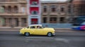 HAVANA, CUBA - OCTOBER 20, 2017: Havana Old Town and Malecon Area with Old Taxi Vehicle. Cuba. Panning. Royalty Free Stock Photo