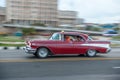 HAVANA, CUBA - OCTOBER 20, 2017: Havana Old Town and Malecon Area with Old Taxi Vehicle. Cuba. Panning. Royalty Free Stock Photo