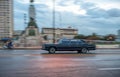 HAVANA, CUBA - OCTOBER 20, 2017: Havana Old Town and Malecon Area with Old Taxi Vehicle. Cuba. Panning. Royalty Free Stock Photo