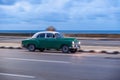 HAVANA, CUBA - OCTOBER 20, 2017: Havana Old Town and Malecon Area with Old Taxi Vehicle. Cuba. Panning. Royalty Free Stock Photo