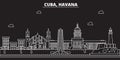 Havana silhouette skyline. Cuba - Havana vector city, cuban linear architecture, buildings. Havana travel illustration