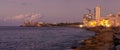 The Havana skyline, the sea and El Morro castle at sunset Royalty Free Stock Photo