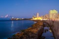 The Havana skyline, the sea and El Morro castle at sunset Royalty Free Stock Photo