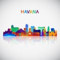 Havana skyline silhouette in colorful geometric style.