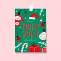 Have a Holly Jolly Christmas. Holiday greeting card with handwritten modern lettering. Xmas hand drawn design elements Royalty Free Stock Photo