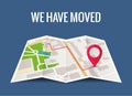 We have moved new office icon location. Address move change location announcement business home map Royalty Free Stock Photo