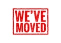 We have moved red sign stamp. Office home move label isolated notice grunge rubber seal