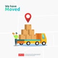 we have moved vector illustration concept. new location announcement business store, home or change office address for landing Royalty Free Stock Photo