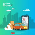 we have moved vector illustration concept. new location announcement business store, home or change office address for landing Royalty Free Stock Photo