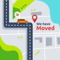 we have moved vector illustration concept. new location announcement business store, home or change office address for landing Royalty Free Stock Photo