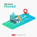 we have moved vector illustration concept. new location announcement business store, home or change office address for landing Royalty Free Stock Photo