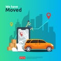 we have moved vector illustration concept. new location announcement business store, home or change office address for landing Royalty Free Stock Photo