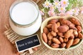 Have a nice day with almond and almond milk. Royalty Free Stock Photo