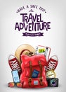 Have A Safe Trip Travel Adventure Poster with Realistic 3D Travelling Items