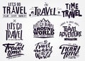 Have A Safe Trip Travel Adventure Poster with Realistic 3D Travelling Items Such as Backpack, Sneakers, Compass, Mobile Phone