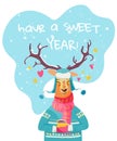 Have a sweet year Christmas card with cute reindeer character