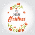 Have a very merry Christmas! Vector illustrated greeting card with cartoon red berries and decorative winter lettering Royalty Free Stock Photo