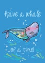 Have a whale of a time. Floral anatomy whale in cartoon style. Vector print