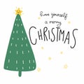 Have yourself a Merry Christmas word and Christmas tree cartoon doodle vector illustration